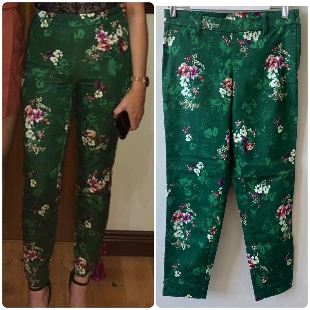 H&M Green Floral Ankle Pants Trousers Women’s Size 10